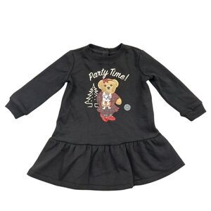 Polo Ralph Lauren Dress Babies 9 Month Black Cotton Blend Bear Pug Graphic Print